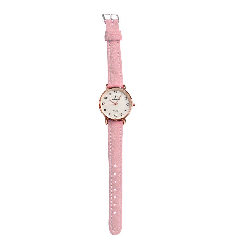 ELBER J171 Jam Tangan Kulit Wanita Polos Jam Cewek Analog Mini Tali Kecil-Pink