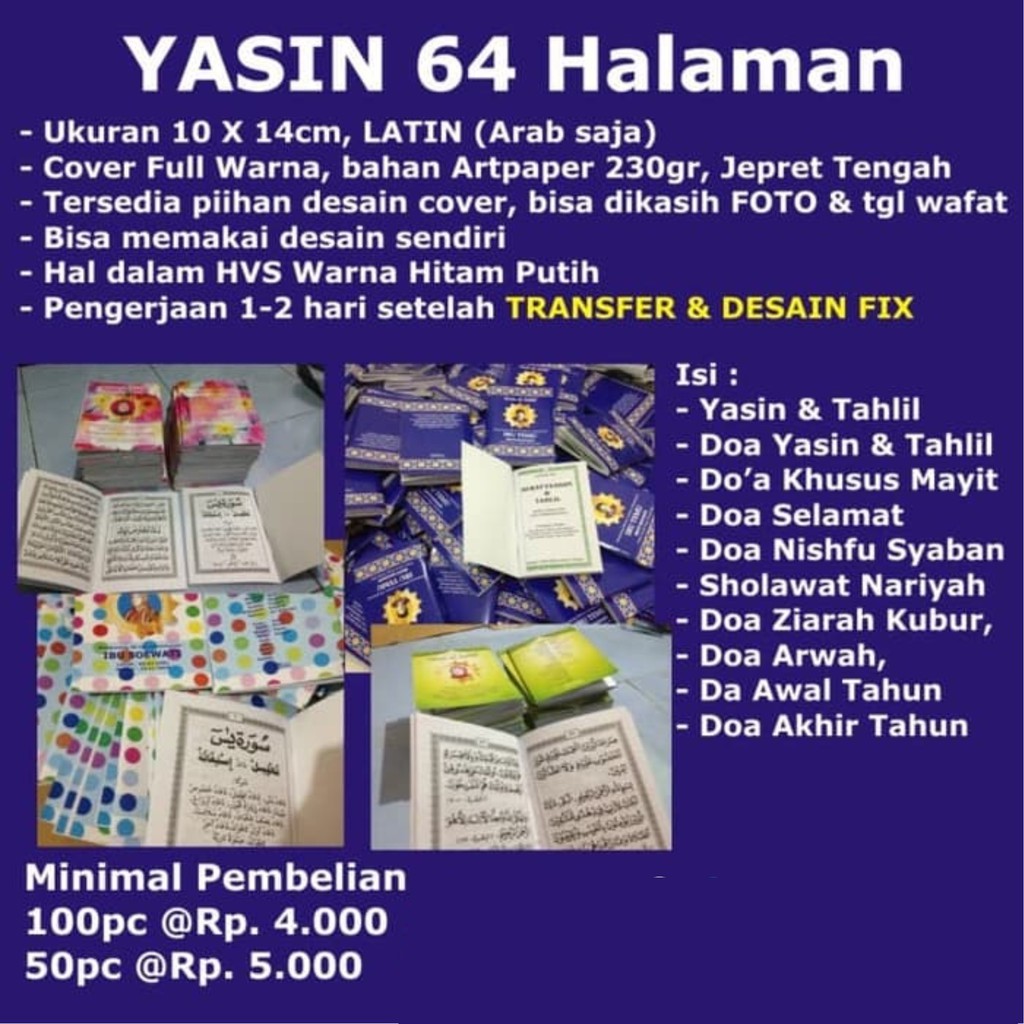 Cetak Yasin 64 Hal Min 50 Custom Pakai Foto
