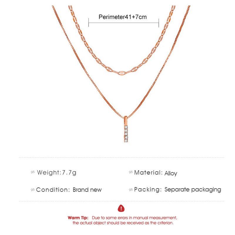 Korean Double Layer Zircon Pillar Pendant Necklace For Women Simple Rectangular Clavicle Chain Choker Fashion Trend New