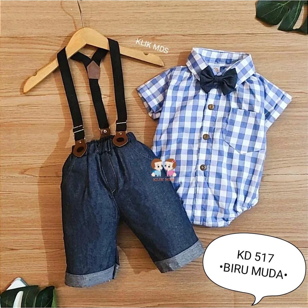 Klik Mds Jumper Anak Bayi Laki-laki Kemeja KD 402 Free Dasi Kupu 1 Ukuran Usia 0-6 Bulan