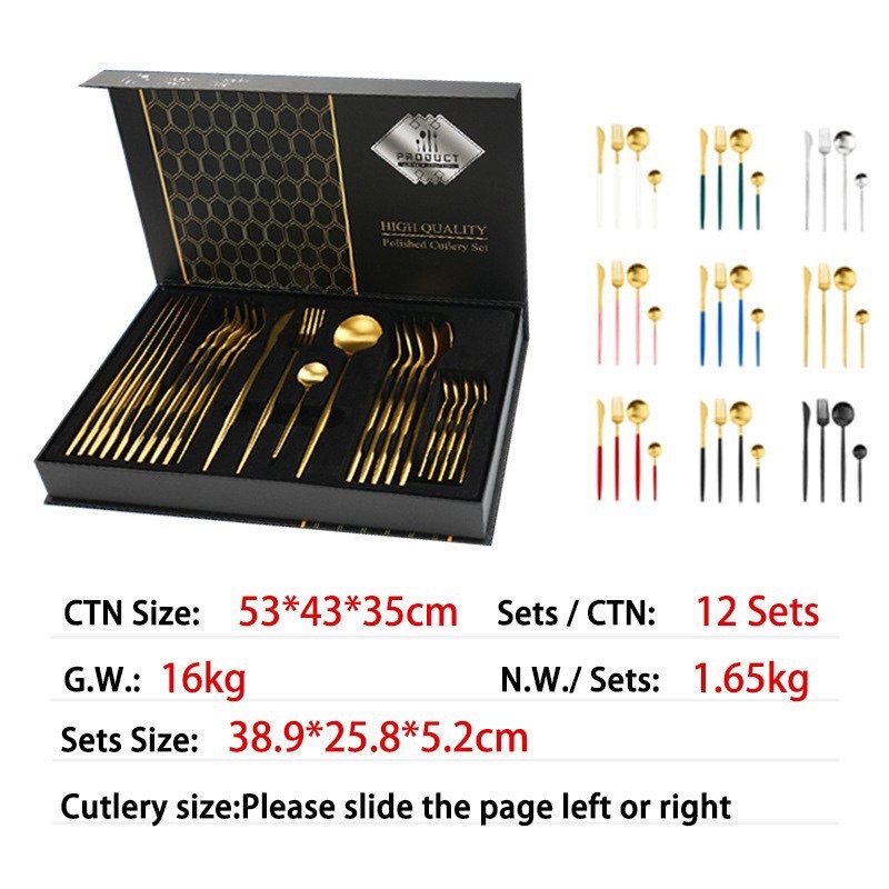 HOME DECOR Gift Hampers Set Sendok Garpu Pisau 24pcs Gold Cutlery Set