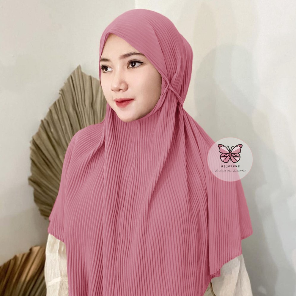 Hijab Instan Bergo Plisket Full - Kerudung Bergo Plisket Syari - Jilbab Plisket Premium Besar - Hija
