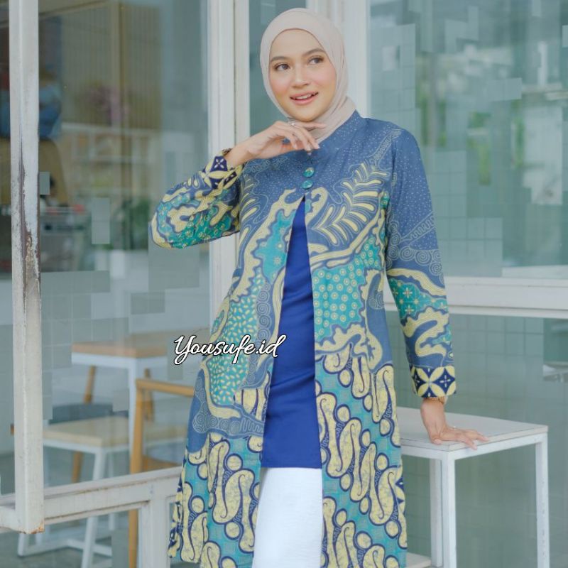 Tunik Batik Wanita Terbaru Kekinian Soft Halus Katun Bisa Seragam Kerja Kantor Pernikahan Hajatan Guru PNS pegawai murah cod Shopee Kode BNS01