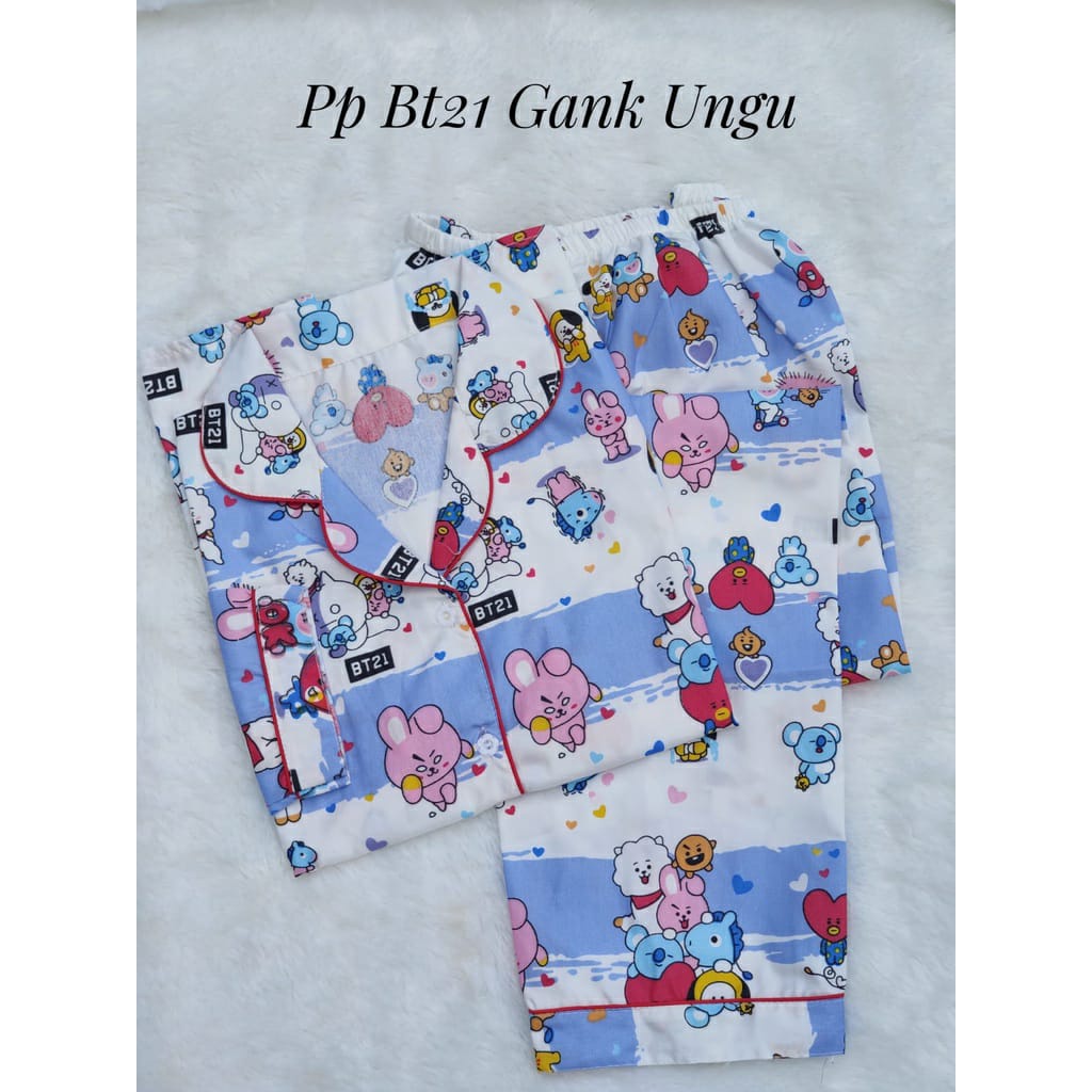 BAJU TIDUR WANITA LENGAN PANJANG / SETELAN PIYAMA WANITA KATUN MOTIF PP-BT21 GANK UNGU