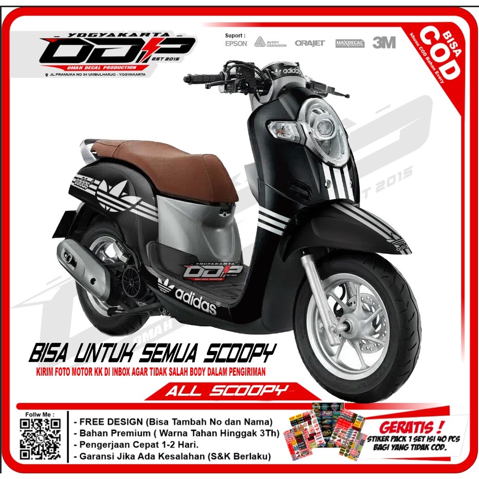 decal scoopy full body dekal stiker striping honda scopy fi 2017 stiker motor desain WARNA HITAM 03
