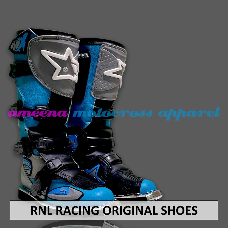 Sepatu RNL Racing - Sepatu Trail RNL - Sepatu Motocross RNL - Sepatu Trabas RNL Gesper 4 - Sepatu RNL Original - Sepatu Enduro MX RNL - Tosca Blue Grey