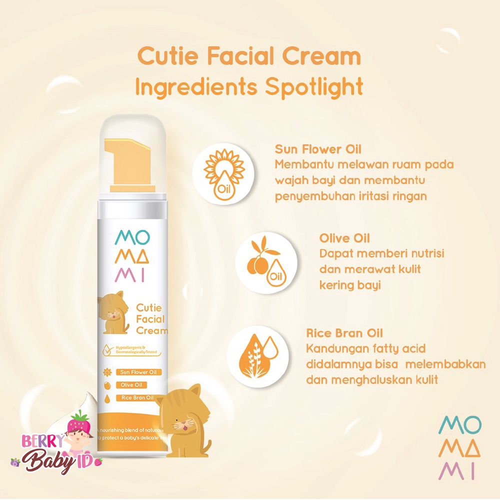 Momami Cutie Facial Cream Lotion Krim Wajah Bayi Hypoallergenic 50 gr Berry Mart