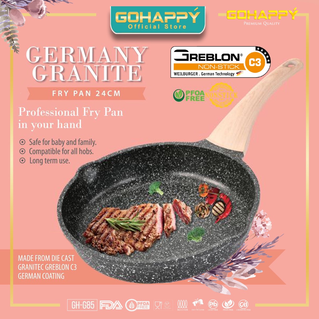 Mizuki FRY PAN Gohappy 24cm Germany Black Granite GHG85 Panci Frying pan the best jerman Greblon C3 Wajan goreng