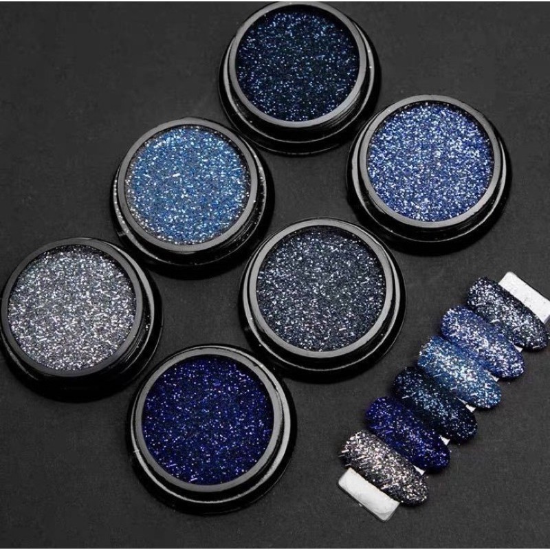 Glitter black blue 6 warna bludru glitter powder nail art / glitter chrome powder deep blue