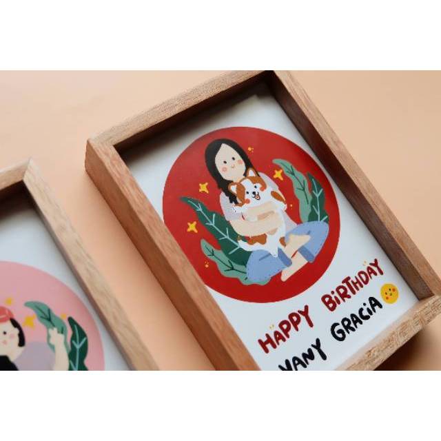 

CUSTOM ILUSTRASI + FRAME KAYU + BOX . HAMPERS COWOK, KADO ULTAH, KADO ANNIV, KADO WISUDA, KADO PACAR