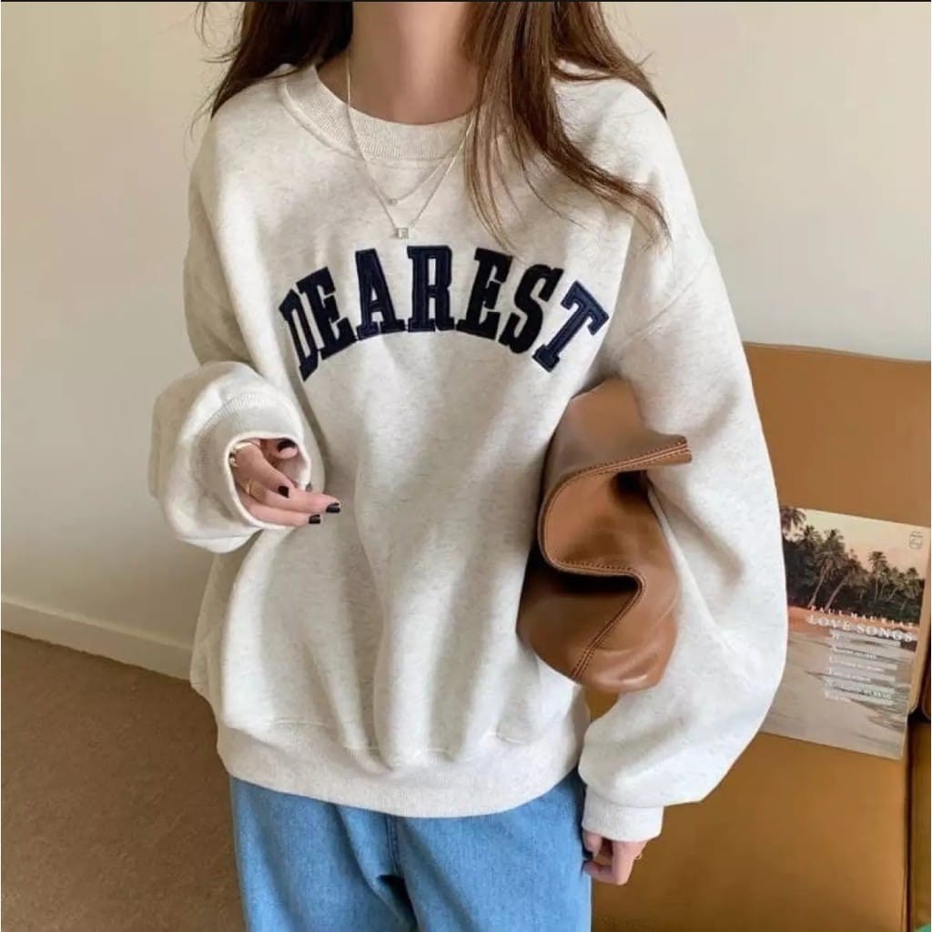 DEAREST BAHAN FLEECE SWEATER OBLONG CREWNECK WANITA-3