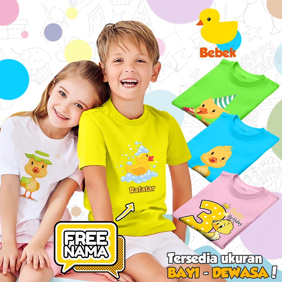 [FREE NAMA!!] Baju Kaos COUPLE ANAK DAN DEWASA BEBEK BANYAK MOTIF