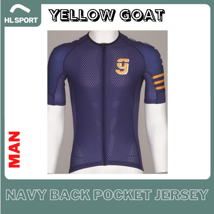 Yellow Goat Cycling Jersey Sepeda Navy Back Pocket MAN