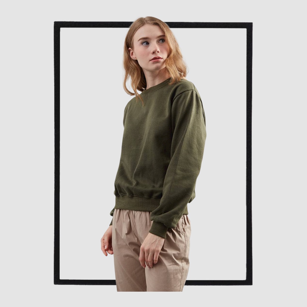 SWEATER_ID Basic Sweater Crewneck Polos Hijau Army Pria dan Wanita Fleece Tebal Best Quality