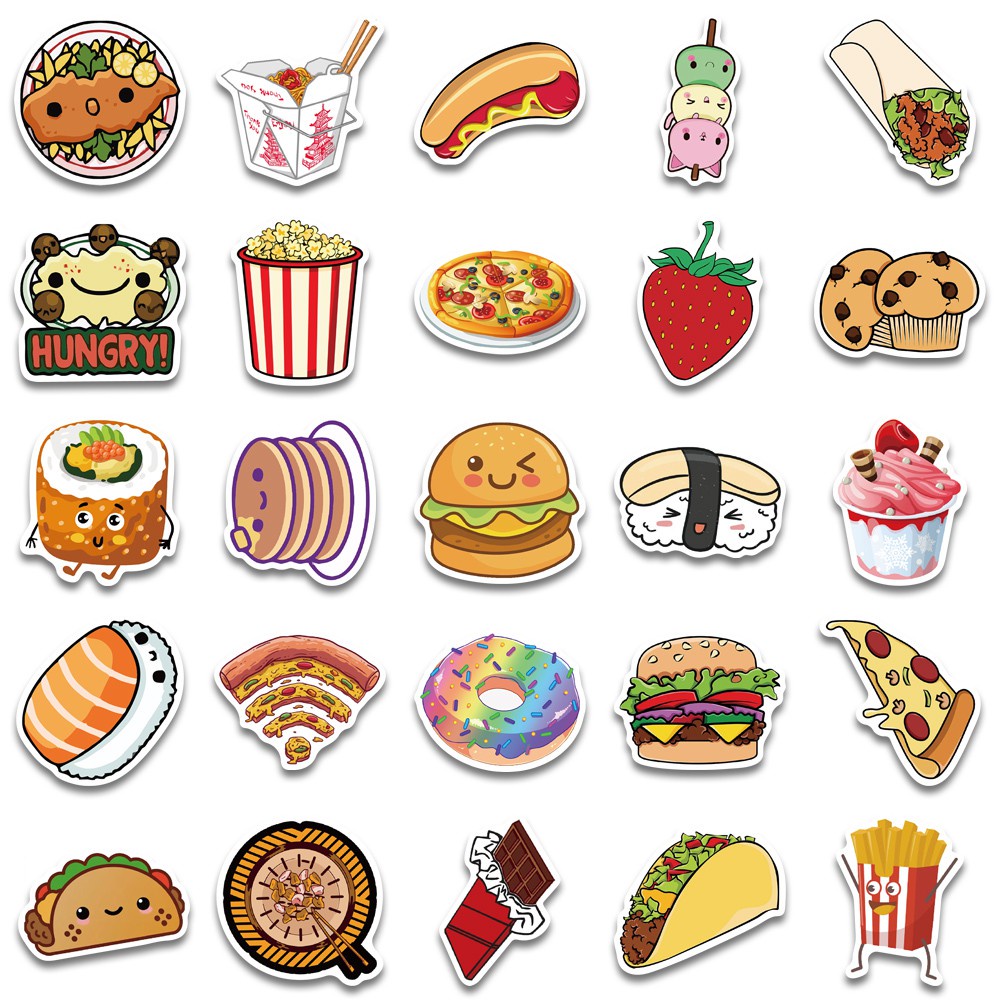 50PCS Cartoon Food Graffiti Stickers Skateboard Fridge Guitar Motorcycle Luggage DIY Classic Toy Sticker Decal for Kid