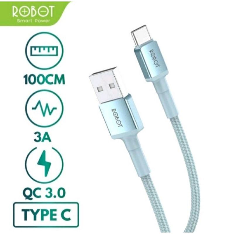 (VroffStore) ORIGINAL KABEL DATA TYPE-C ROBOT RSC 100 RSC100 100CM 3A FASTCHARGING BLUE COLOR