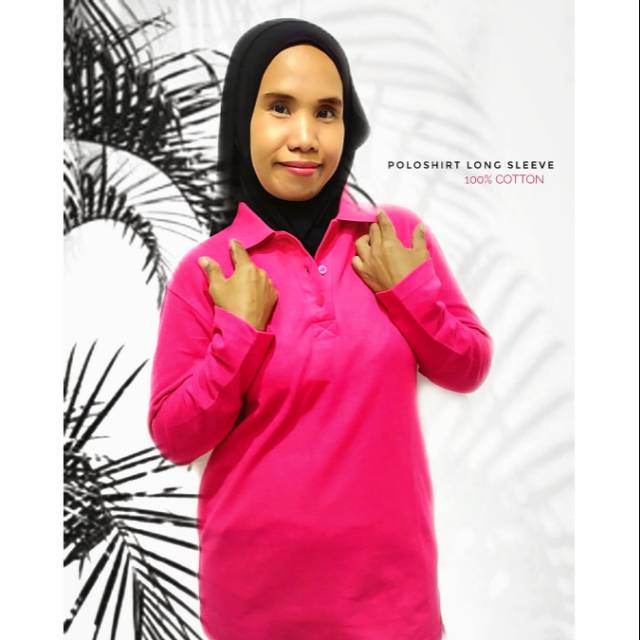 Kaos polo shirt wanita lengan panjang pink fanta