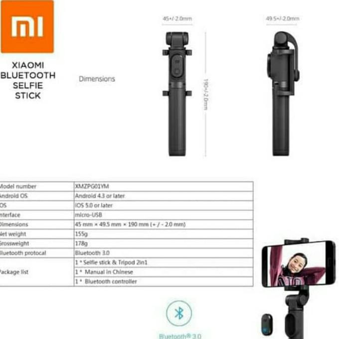 Gilaa Tongsis Xiaomi Selfie Stick/ Tongsis Bluetooth Shutter Tripod Holder Diskon