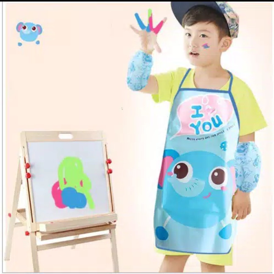 Apron Celemek Masak ANAK KARTUN / Lukis Drawing Waterproof - Pelindung Baju Cipratan Masakan Dapur Anti Air