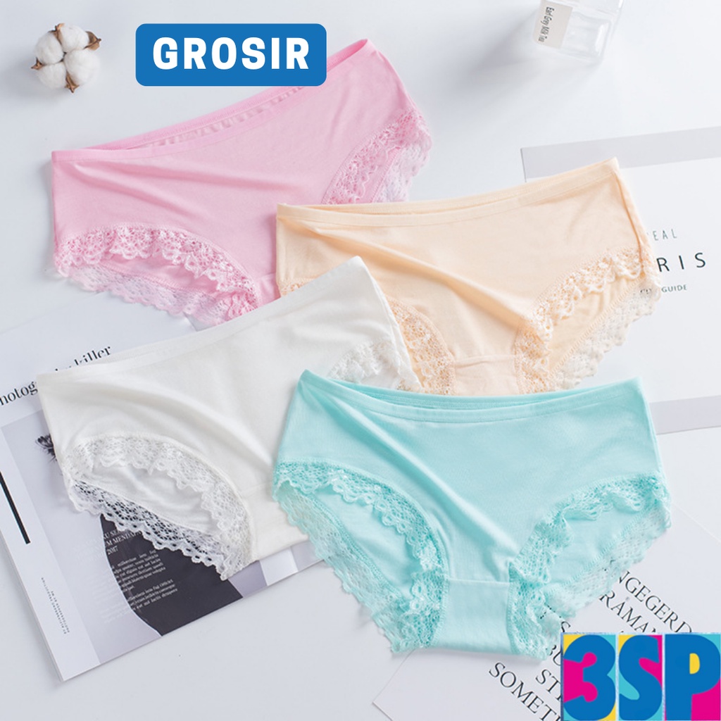 3SP | UWR33 Celana Dalam Kolor Seamless Wanita Renda Sexy Undies Warna Warni Import