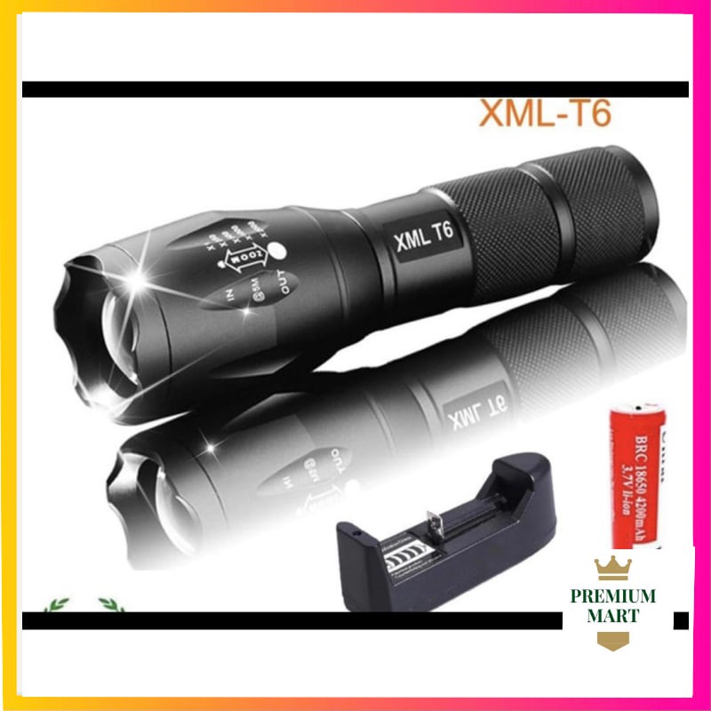 Senter LED Cahaya Super Terang Cree Laser  XML T6 Murah Awet Asli [PM]