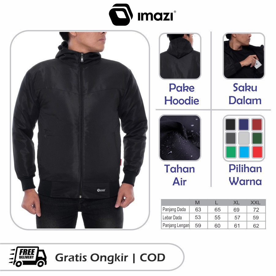 (JAKET ANTI AIR) Jaket Parasut Taslan Outdor Original Imazi Waterproof Hitam