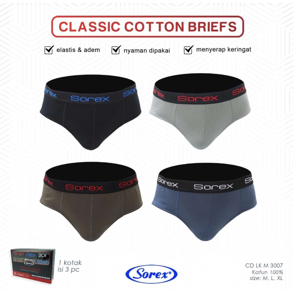 Sorex CD Celana Dalam Pria - M 3003 ; 3007 ; 3008 ; 3010 - Brief Segitiga Katun