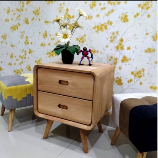 Nakas Meja Bedside Serbaguna MENTAH Kayu Jati Minimalis Modern Kayu Jati Jujur Barokah