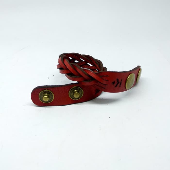 gelang anyam kulit asli warna merah - leather bracelet - PHAC296