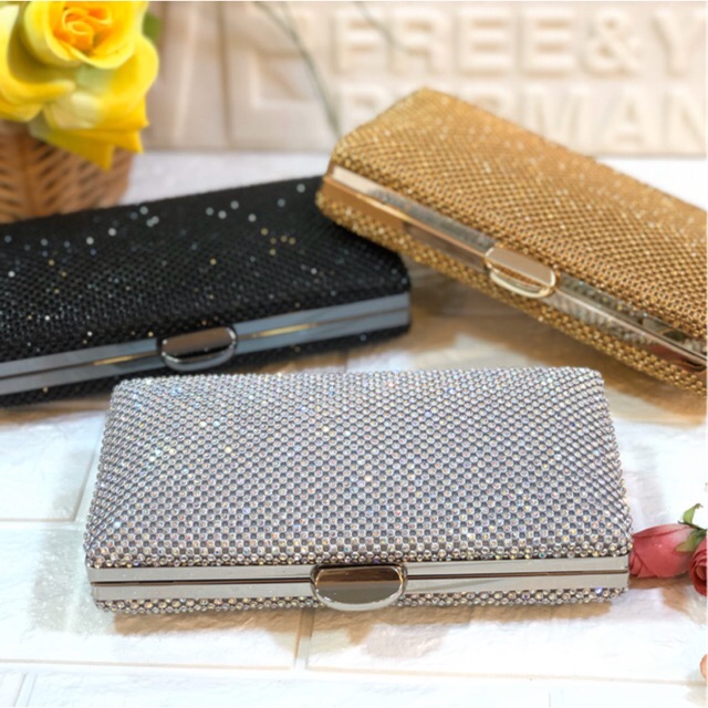 Tas Pesta DELILAH Embellished Crystal Box Clutch