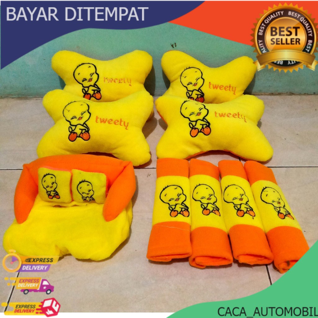 Bantal Mobil TWEETY Kuning Bantal Isi 4 Sandaran Leher Kepala Tweety Yellow MURAH BISA COD