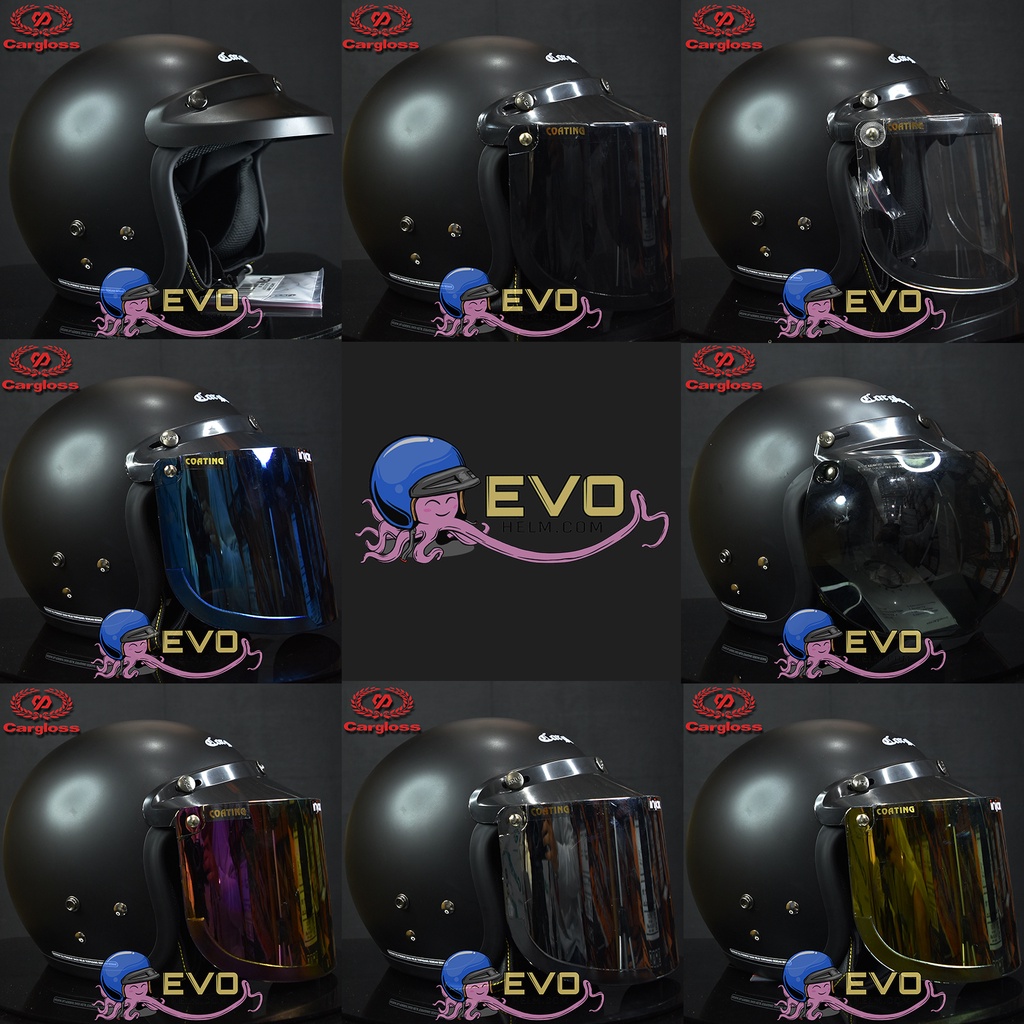 HELM CARGLOSS CFM 2 RETRO WARNA PASTEL VISOR ORIGINAL CARGLOSS, HELM HALF FACE RETRO PRIA &amp; WANITA