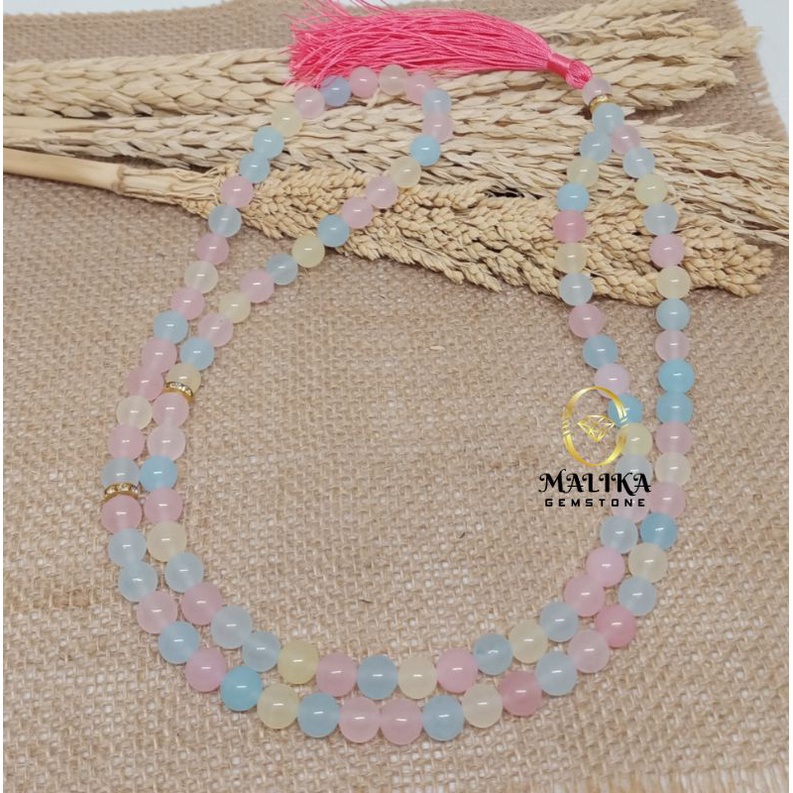 TASBIH BATU MORGANITE 99 BUTIR 8 MM 100% NATURAL