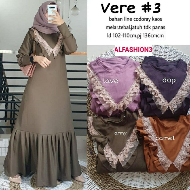 Vere #3 Maxy, GAMIS WANITA MUSLIM SUPER CANTIK BAHAN LINE CODORAY KAOS LD 102-120 TERMURAH