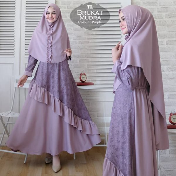Baju Muslim Wanita Syari Brukat Mudra Purple TL - Gamis Muslim Wanita Brukat Ungu