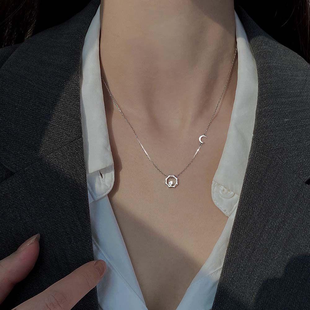 Mxbeauty Wanita Kalung Kepribadian Sederhana Matahari Bulan Teman Hadiah Pacar Hadiah Berlian Imitasi Gaya Korea Kalung