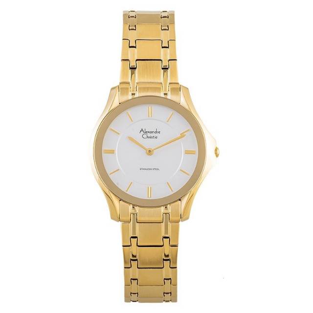 ALEXANDRE CHRISTIE WANITA CLASSIC SLIM AC 8605 LH ORIGINAL ( GOLD WHITE DIAL)