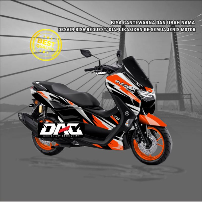Sticker Decal full body nmax grafis oren hitam putih