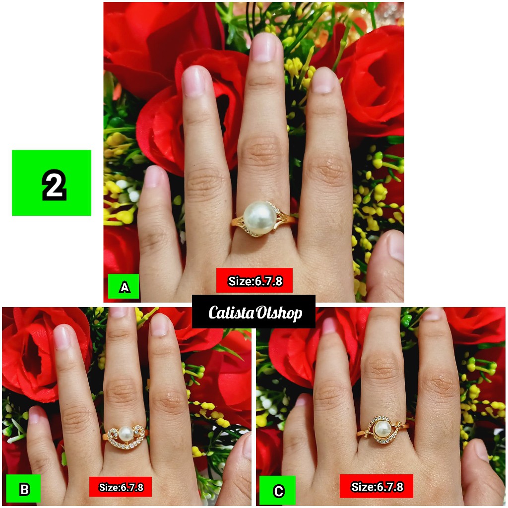 Cincin Dewasa permata Mutiara mewah cantik ANTI KARAT (COD)