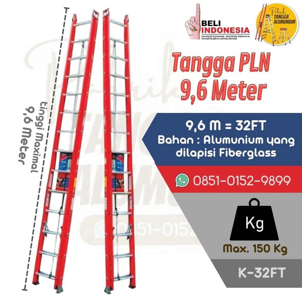 Tangga PLN Sliding Sorong Extension Fiberglass KRISBOW 32FT | 9,6 Meter