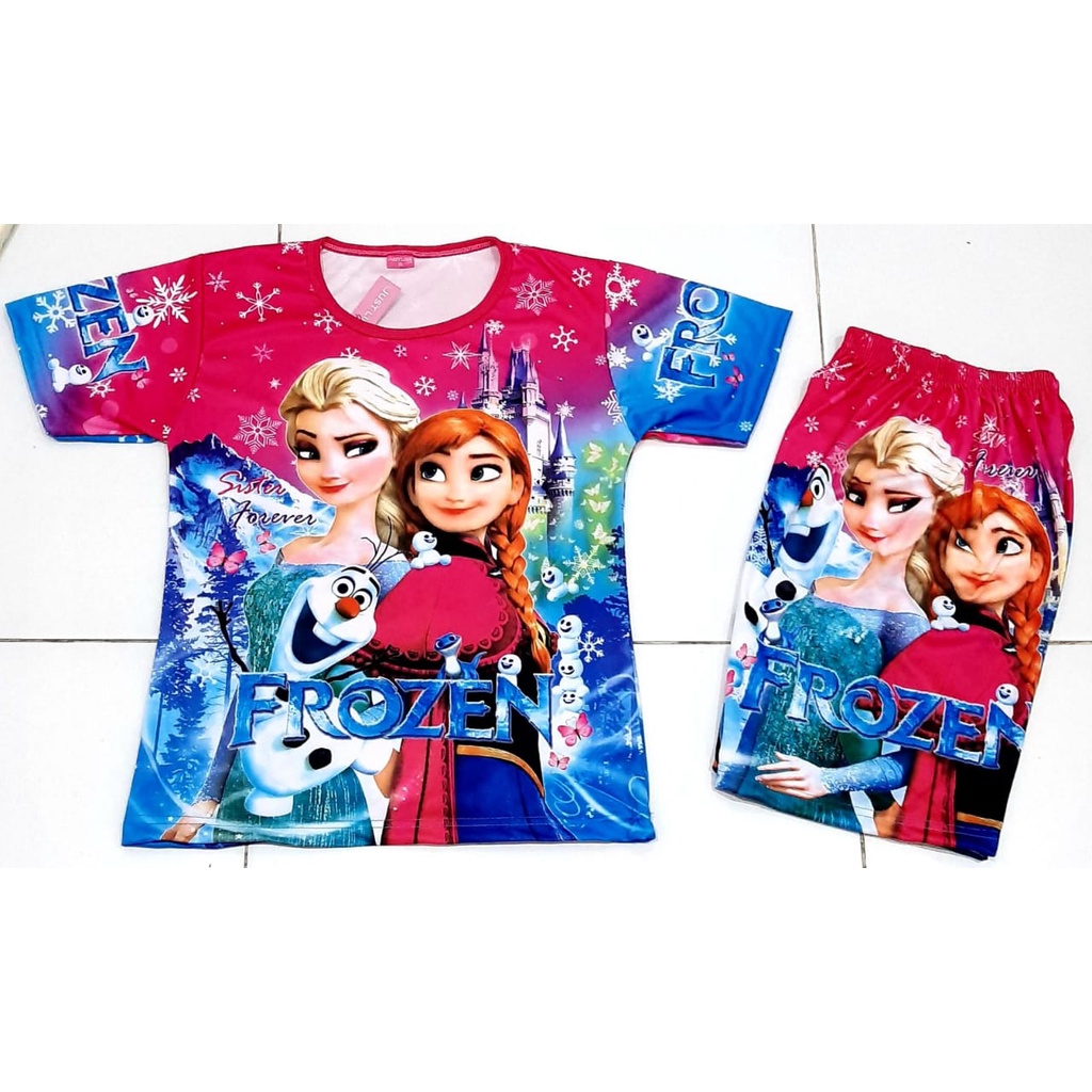 SANDISEAN SETELAN ANAK PEREMPUAN GAMBAR FROZEN 2-12 THN | BAJU SETELAN FROZEN ANAK PEREMPUAN | BAJU 