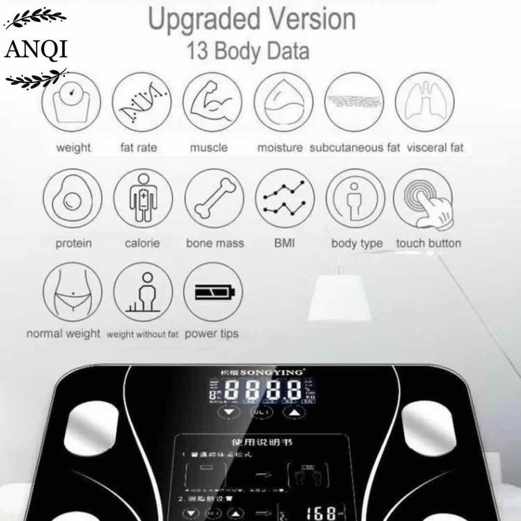 ANQI 1888 Timbangan Badan Digital Body Fat Monitor With App Smart Weight Scale /Timbangan Pintar LSH