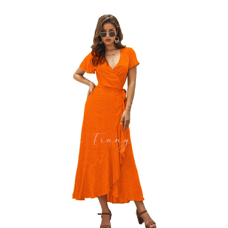 Promo Baju Wanita/Dress wanita/ Dress Korea / Baju Lilit /  Long Wrap Dress Orange