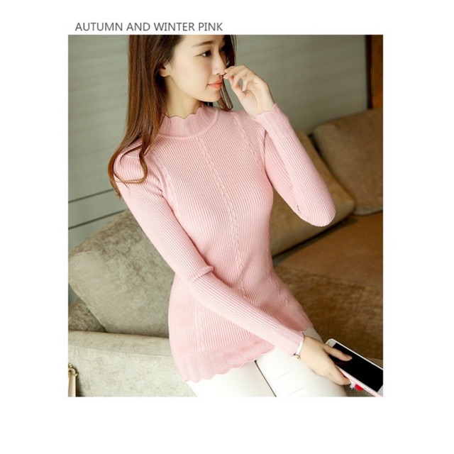 Woman Knit Sweater Import Premium ( Blus Rajut Wanita Kerah Tinggi )