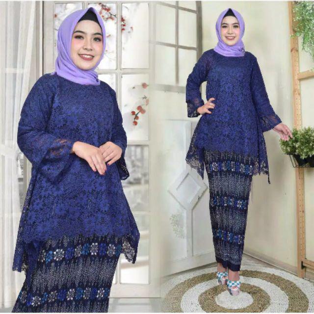 Original REALPICT/RINJANI JUMBO - KEBAYA BRUKAT BIG SIZE - KEBAYA MODERN - BAJU KEBAYA-Navy