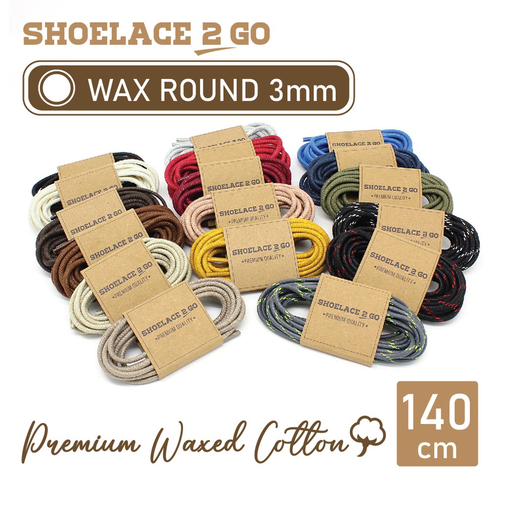 SHOELACE 2 GO PREMIUM TALI SEPATU LILIN WAX BULAT ROUND - WR3 - 140CM - 3MM