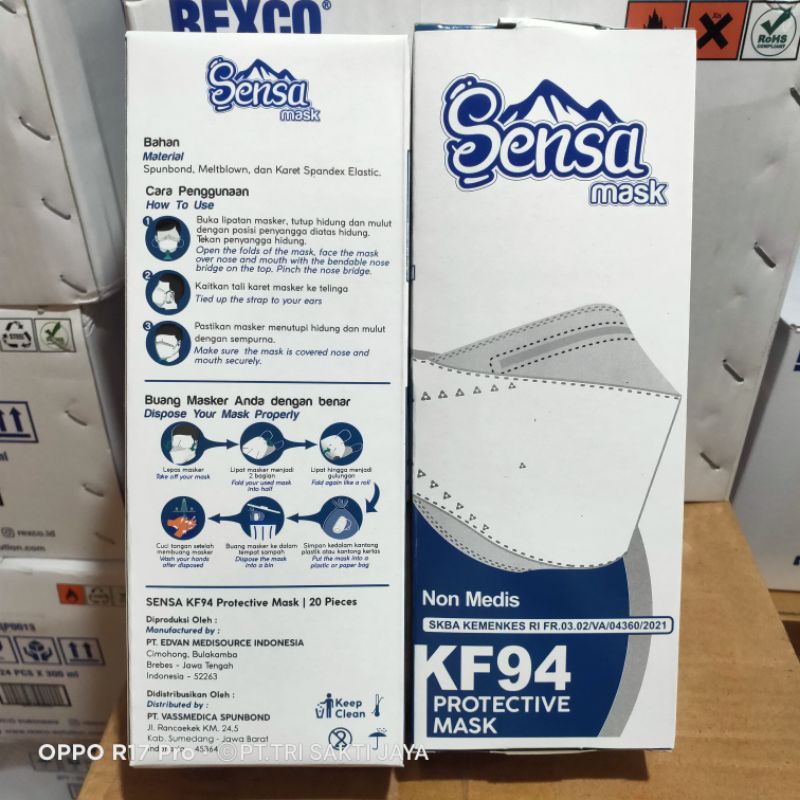 Masker KF94 Earloop 4ply Sensa Mask 20 pcs Putih/Hitam - PT Tri Sakti Jaya