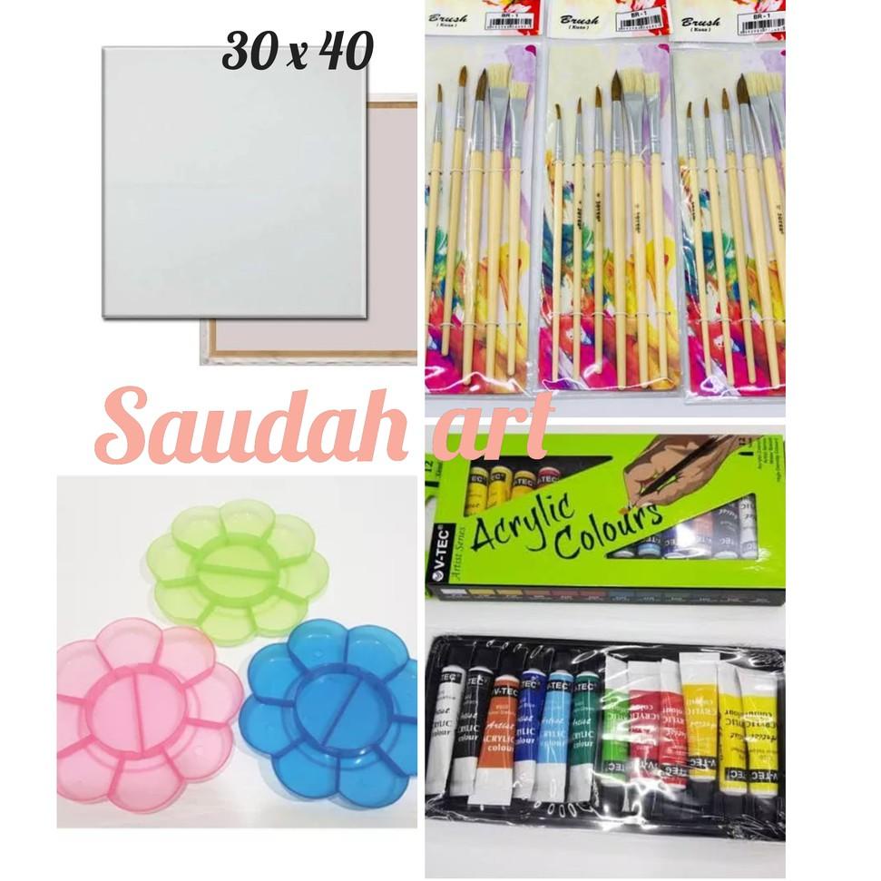 

<T-OPW <✉ Paket Kanvas Lukis (kanvas 30x40,kuas,palet,cat akrilik) /pasti dikirim