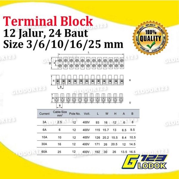 Terminal Block Blok Krustin Strip 12 Jalur Kabel Konektor Putih Hitam