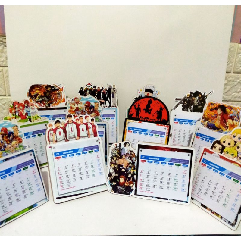 

calender kalender kayu 2023 anime jujutsu kaisen haikyuu attack on Titan genshin impact tokyo revengers one piece bisa request anime lainnya